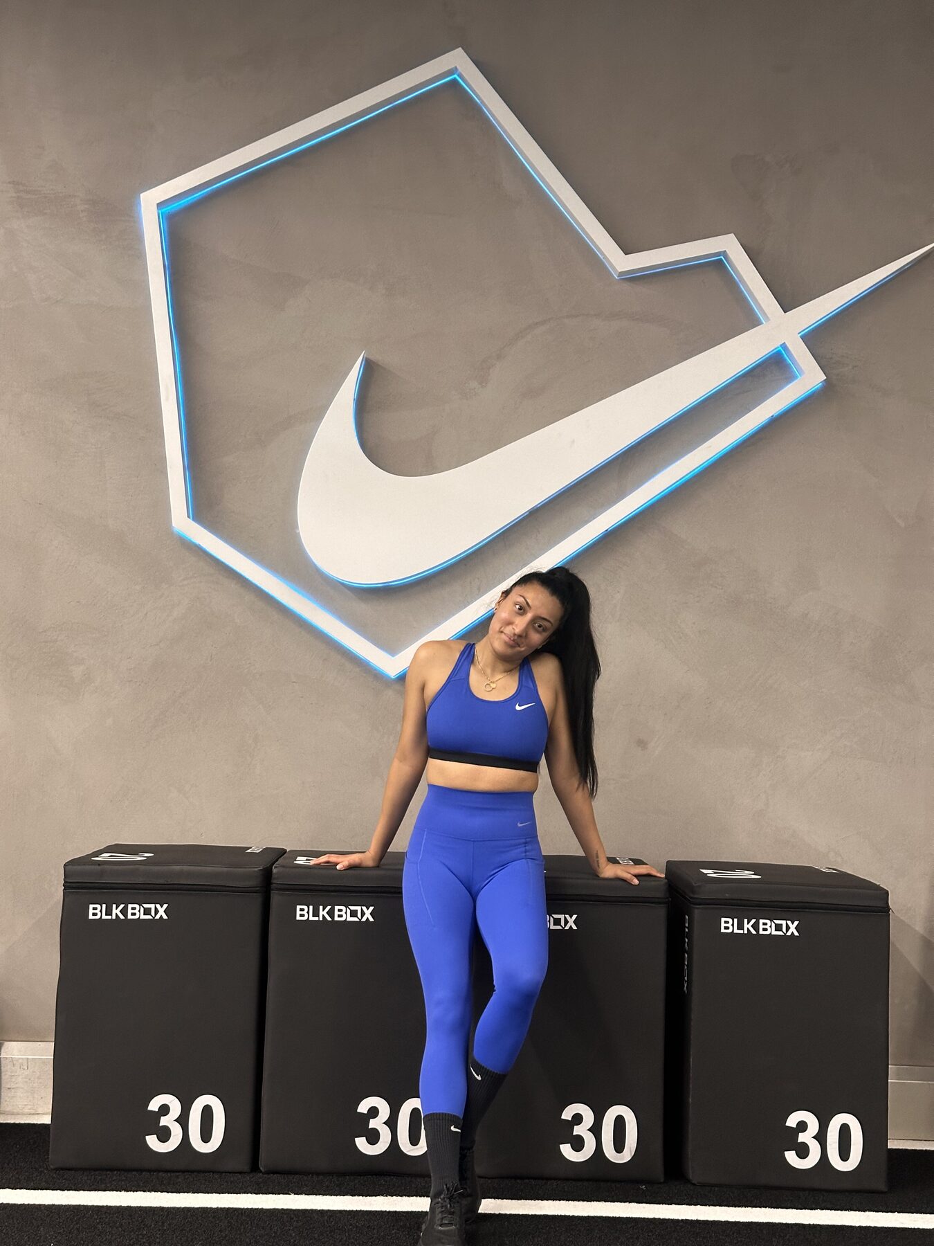 Vnisha training at BLK BOX under the Nike logo